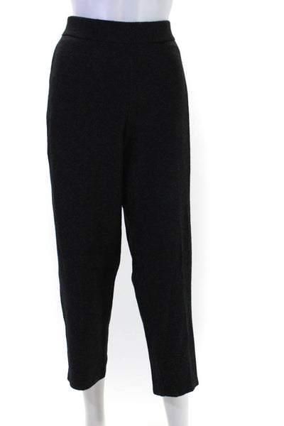 Eileen Fisher Womens Knit Elastic Waist Pull On Straight Leg Pants Black Size L