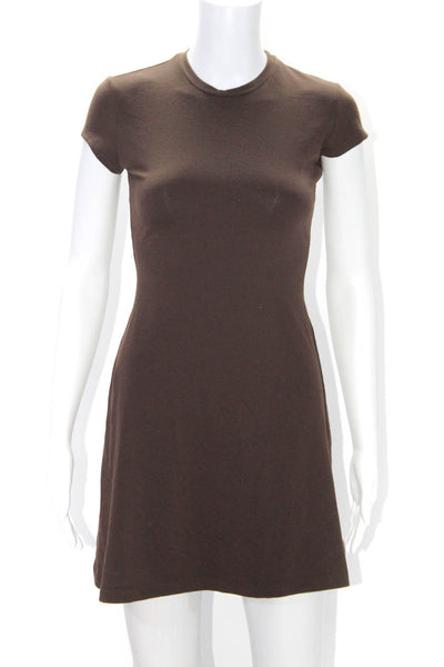 Susana Monaco Womens Jersey Knit Cap Sleeve Crew Neck A-Line Dress Brown Size XS