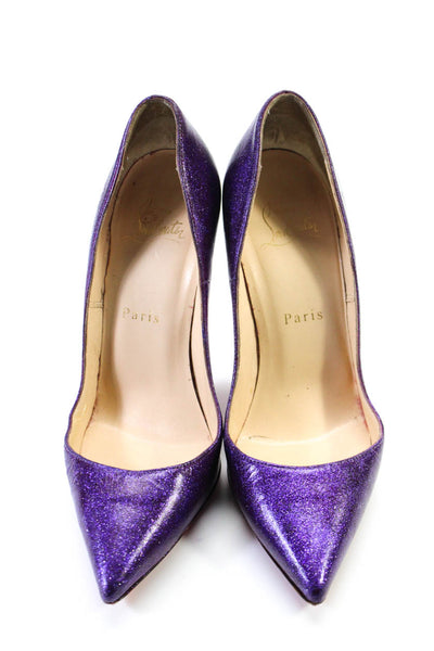 Christian Louboutin Womens Stiletto Glitter Pointed Pumps Purple Size 36.5