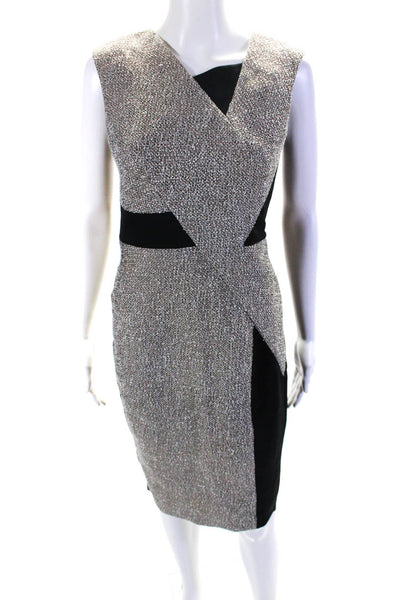 Roland Mouret Womens Back Zip Sleeveless V Neck Sheath Dress Brown Black Size 4