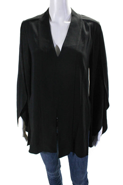 Dion Lee Womens Long Sleeve V Neck Crepe Side Slit Shirt Black Size 2