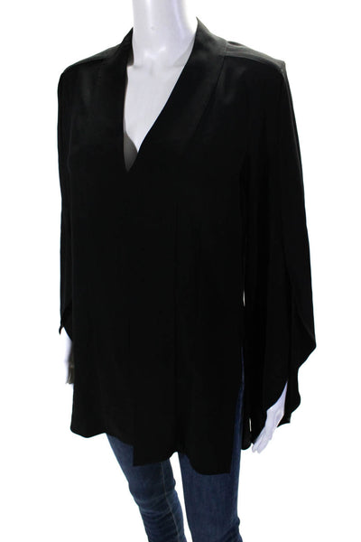 Dion Lee Womens Long Sleeve V Neck Crepe Side Slit Shirt Black Size 2