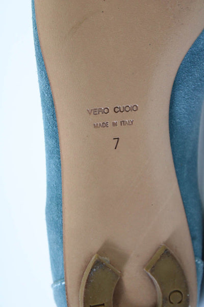 Casadei Womens Pointed Toe Slip On Penny Ballet Flats Blue Suede Size 7