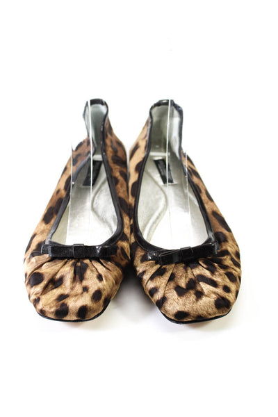 Dolce & Gabbana Womens Leopard Print Satin Ballet Flats Brown Size 37.5 7.5