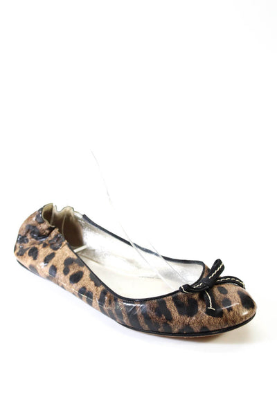 Dolce & Gabbana Womens Faux Leather Leopard Print Ballet Flats Brown 37.5 7.5