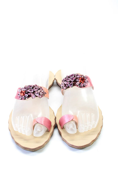 Dow Cieeillo Womens Rhinestone Satin Toe Ring Flat Slides Sandals Pink Size 7