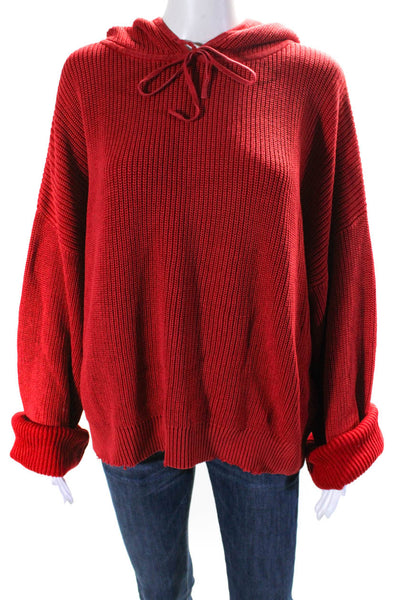 RtA Womens Cotton Distressed Pullover Hooded Sweater Red Size XL