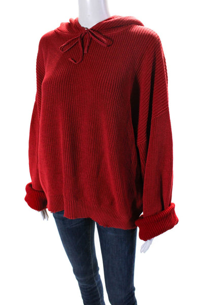 RtA Womens Cotton Distressed Pullover Hooded Sweater Red Size XL