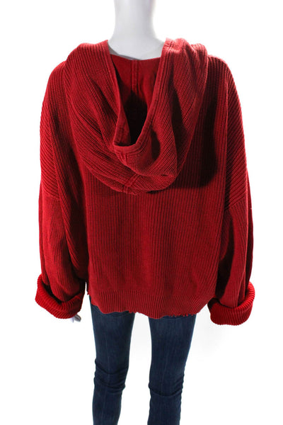 RtA Womens Cotton Distressed Pullover Hooded Sweater Red Size XL