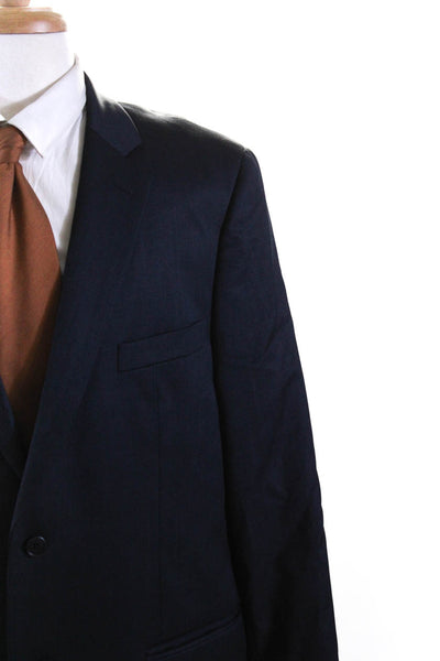 John Varvatos Mens Micro Check Two Button Blazer Jacket Navy Blue Wool Size 46