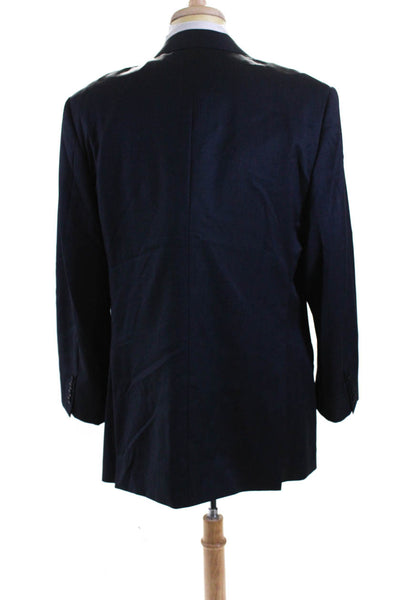 John Varvatos Mens Micro Check Two Button Blazer Jacket Navy Blue Wool Size 46