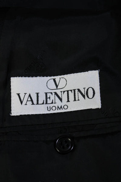 Valentino Mens Silk Satin Lapel Two Button Tuxedo Jacket Black Wool Size 44