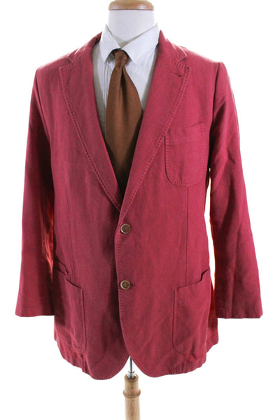 Massimo Dutti Mens Unlined Woven Canvas Two Button Blazer Jacket Red Size 48