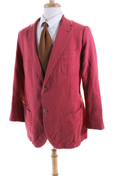 Massimo Dutti Mens Unlined Woven Canvas Two Button Blazer Jacket Red Size 48