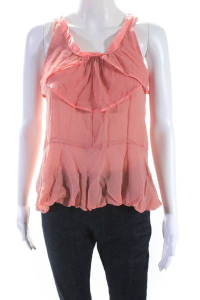 Nina Ricci Womens Satin Trim Chiffon Ruffle Tank Top Blouse Pink Silk IT 36