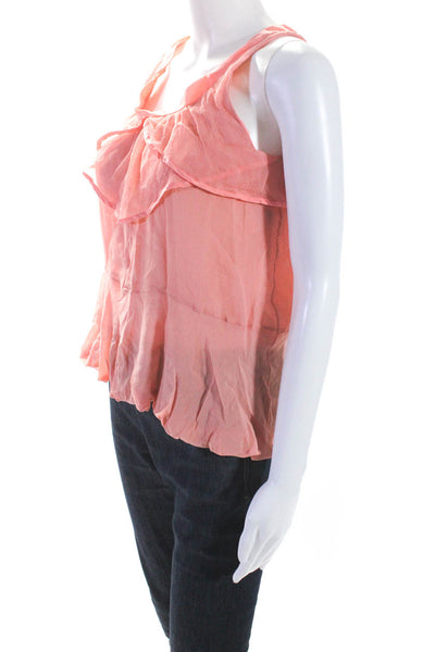 Nina Ricci Womens Satin Trim Chiffon Ruffle Tank Top Blouse Pink Silk IT 36