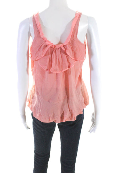 Nina Ricci Womens Satin Trim Chiffon Ruffle Tank Top Blouse Pink Silk IT 36