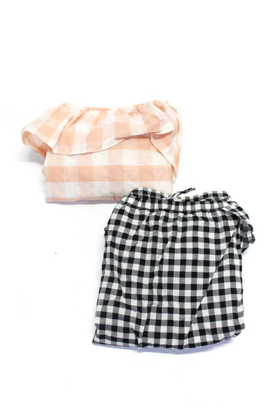 J Crew Club Monaco Womens Off Cold Shoulder Gingham Tops Black Peach XS Lot 2