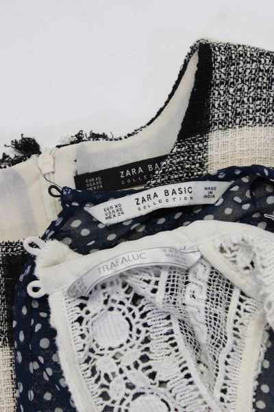 Zara Womens Gingham Polka Dot Lace Tops Navy White Black Size XS Lot 3