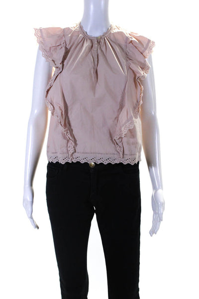 La Vie By Rebecca Taylor Womens Eyelet Ruffled Keyhole Top Nude Cotton Size XS