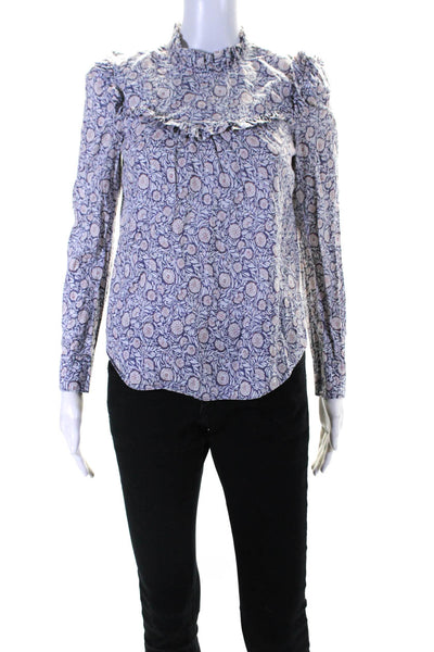 La Vie By Rebecca Taylor Womens Long Sleeve Ruffled Floral Top Purple White XS