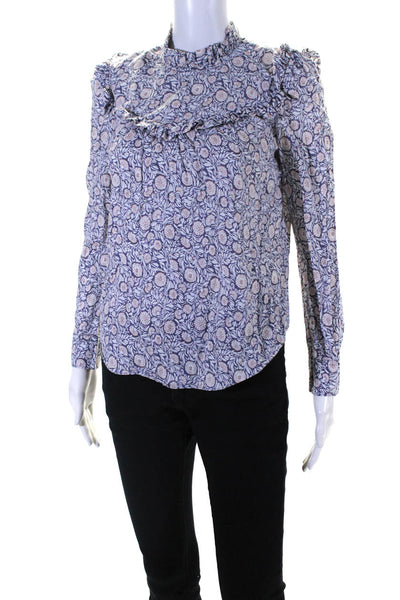 La Vie By Rebecca Taylor Womens Long Sleeve Ruffled Floral Top Purple White XS