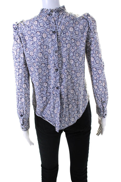 La Vie By Rebecca Taylor Womens Long Sleeve Ruffled Floral Top Purple White XS