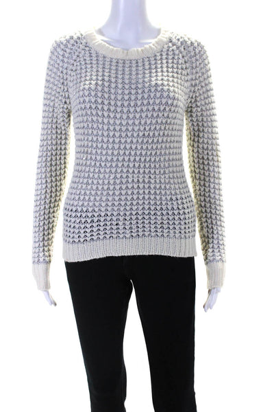 Joie Womens Open Sequin Metallic Knit Scoop Neck Sweater White Gray Size XS