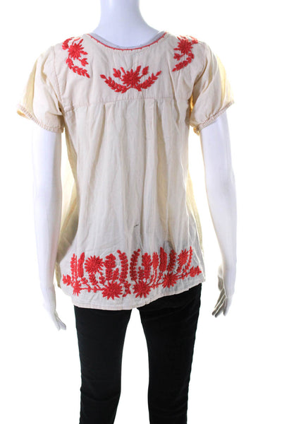 Calypso Saint Barth Womens Floral Embroidered Scoop Neck Top White Orange XS