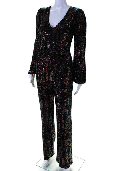 ML Monique Lhuillier Womens Sequin Wide Leg Jumpsuit Black Size 4R 14396889