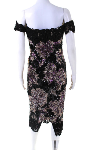 Marchesa Notte Womens Floral Sequin Sheath Black Size 6R 11416102
