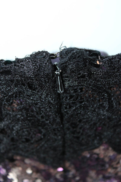 Marchesa Notte Womens Floral Sequin Sheath Black Size 6R 11416102