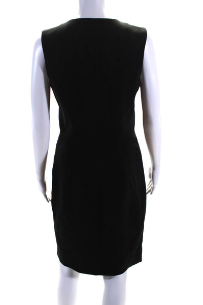 L'Agence Women Sleeveless Front Zip Knee Length V-Neck Sheath Dress Black Size 6