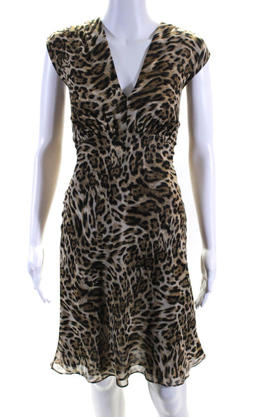 L'Agence Womens Jaguar Print V-Neck Lined Sleeveless Sheath Dress Brown Size 6