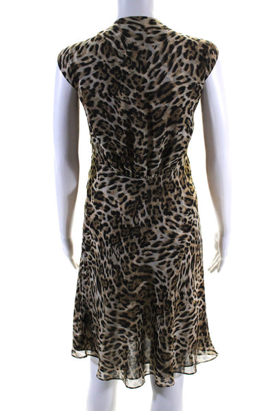 L'Agence Womens Jaguar Print V-Neck Lined Sleeveless Sheath Dress Brown Size 6