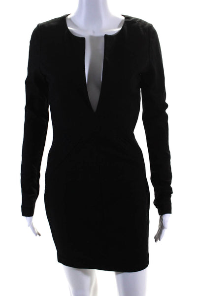 Elizabeth and James Womens Long Sleeve V-Neck Lined Sheath Dress Black Size M