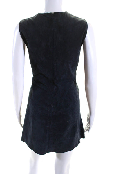 Zara Woman Womens Suede Grommet Sleeveless Back Zip Tank Dress Navy Blue Size M