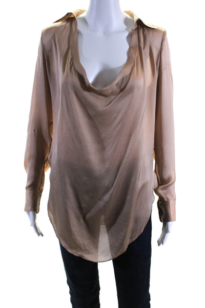 Haute Hippie Womens Silk Charmeuse Long Sleeve Cowl Neck Blouse Brown Size S