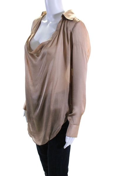 Haute Hippie Womens Silk Charmeuse Long Sleeve Cowl Neck Blouse Brown Size S