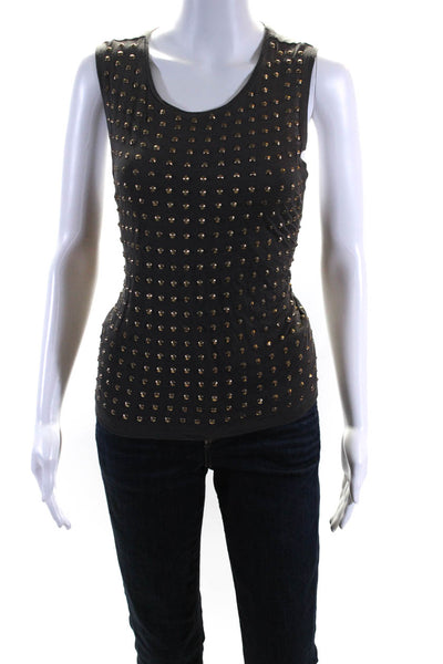 Alice + Olivia Womens Cotton Studded Front Scoop Neck Tank Top Dark Gray Size M