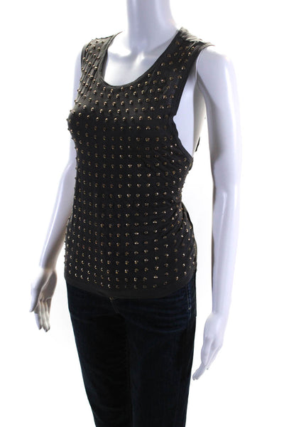 Alice + Olivia Womens Cotton Studded Front Scoop Neck Tank Top Dark Gray Size M