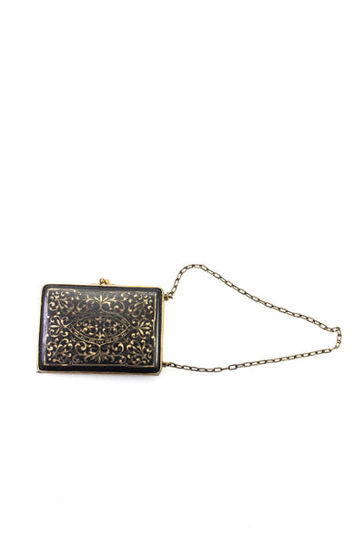 Desigenr Vintage Metal Chain Strap Kiss Lock Cardholder Black