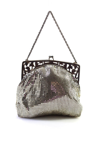 Whiting & Davis Womens Vintage Chainmail Kiss Lock Chain Strap Mini handbag Silv