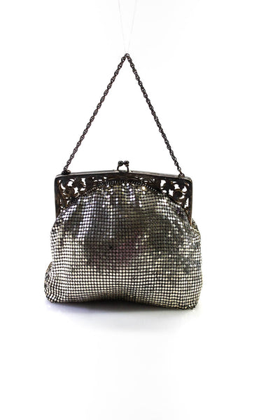 Whiting & Davis Womens Vintage Chainmail Kiss Lock Chain Strap Mini handbag Silv