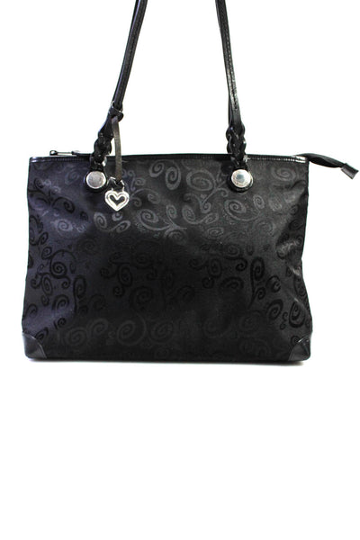 Brighton Womesn Leather Trim Swirl Print Top Handle Bag Black Size M