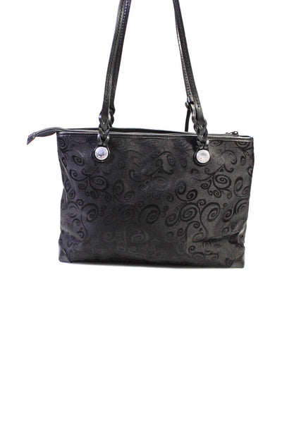 Brighton Womesn Leather Trim Swirl Print Top Handle Bag Black Size M