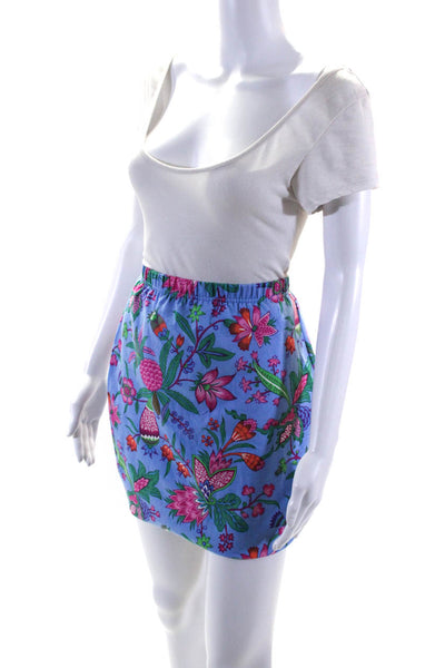 Manuel Canovas Womens Cotton Floral Print Elastic Waist Skirt Blue Size 10