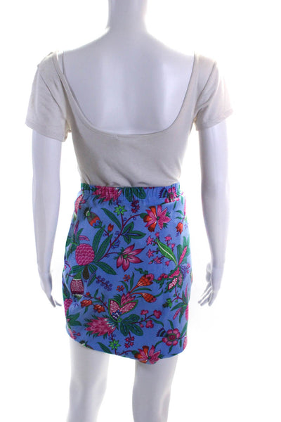 Manuel Canovas Womens Cotton Floral Print Elastic Waist Skirt Blue Size 10