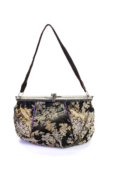 Designer Vintage Womens Floral Print Geometric Kiss Lock Pouch Top Handle Handba