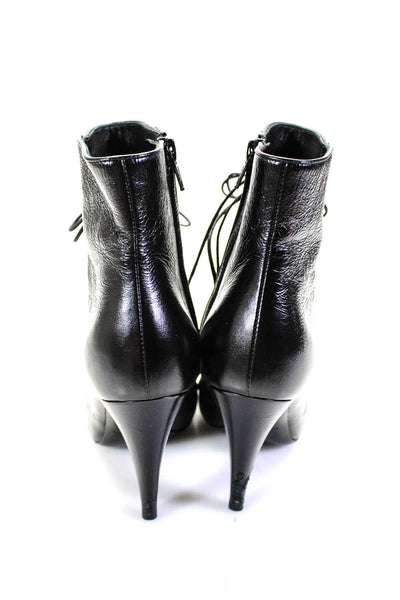 Saint Laurent Womens Leather Lace Up Pointed Toe Ankle Boots Black Size 35 5